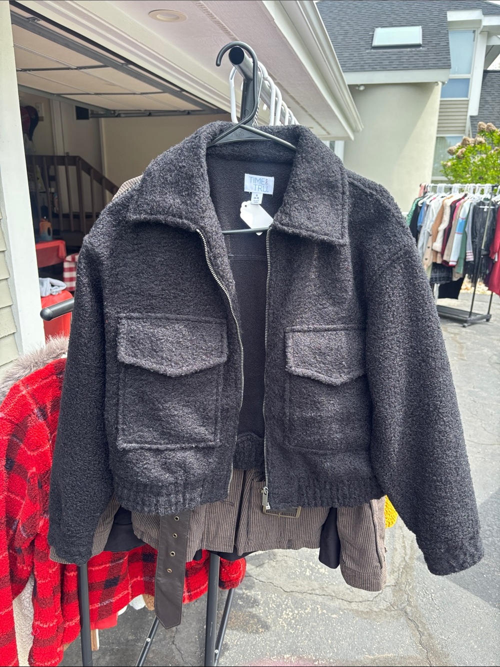 Time and Tru Black Cropped Bouclé Jacket
